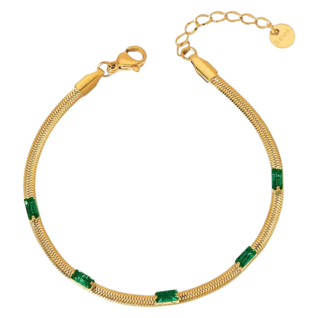Slangekæde armbånd med grønne cubic zirkonia