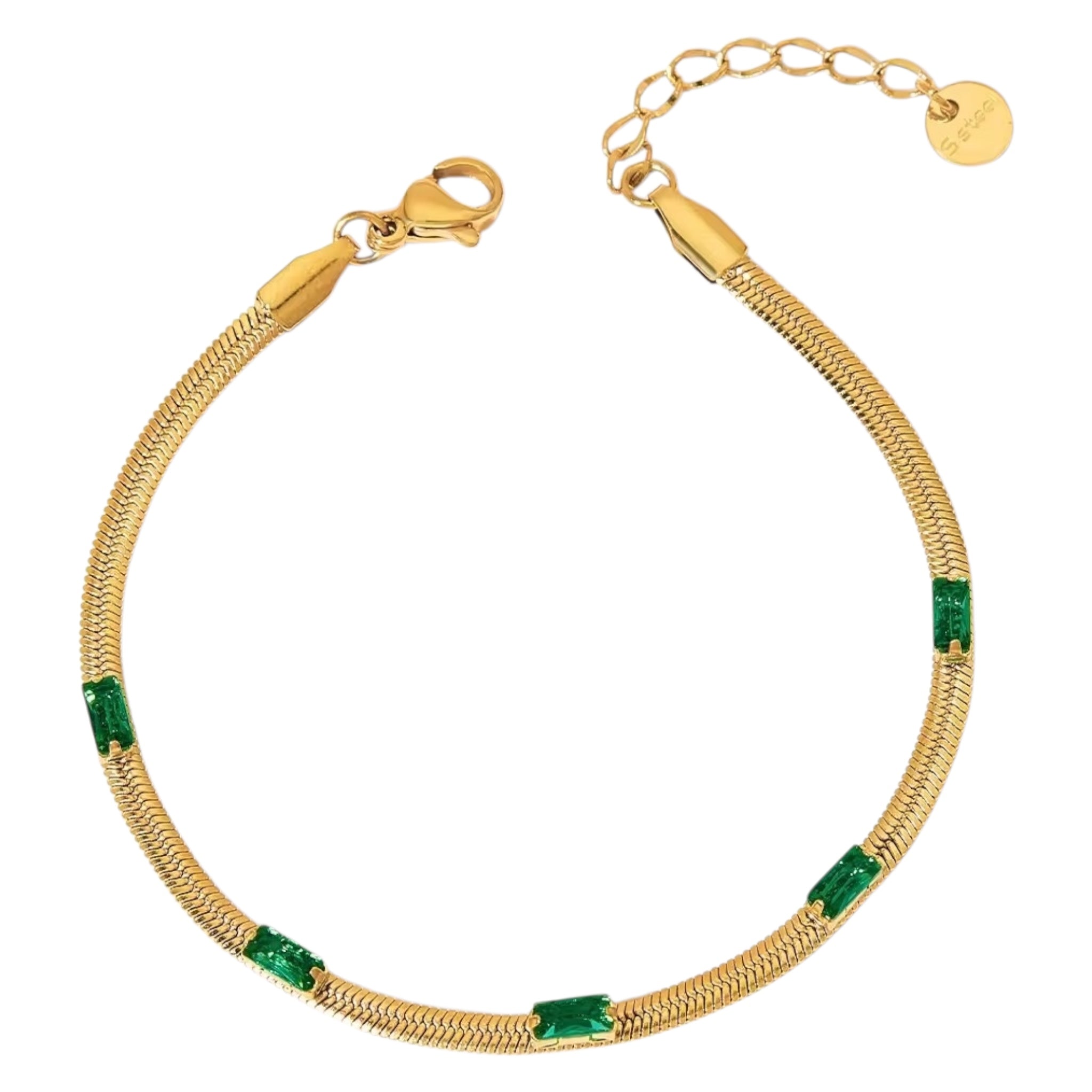 Slangekæde armbånd med grønne cubic zirkonia