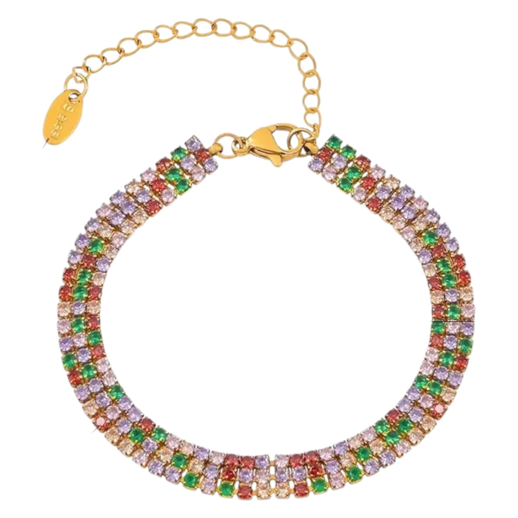 Bredt Tennisarmbånd med farvede sten