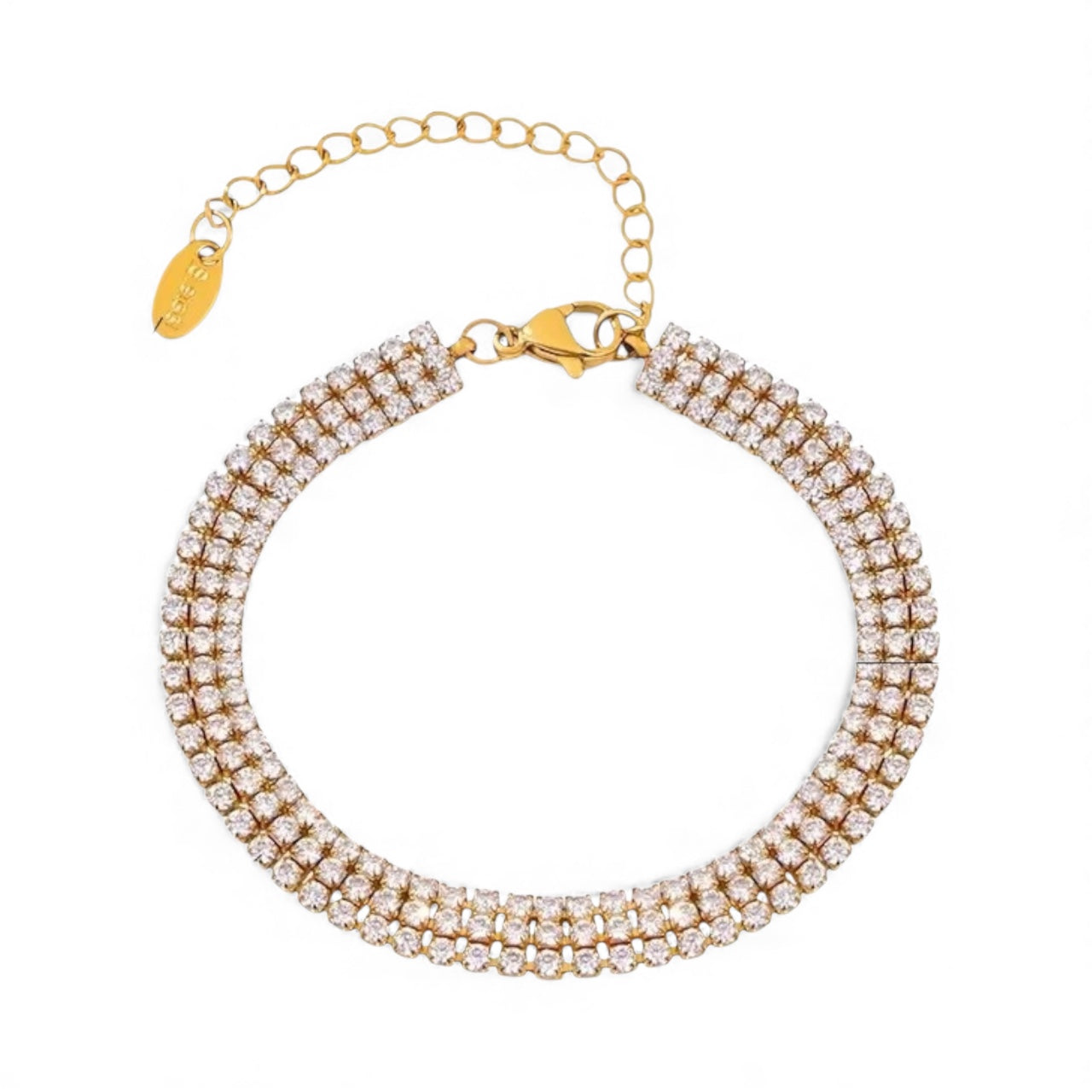 Bredt tennisarmbånd med farvede cubic zirkonia